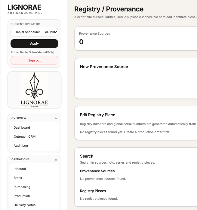 LIGNORAE archive documentation and writing object