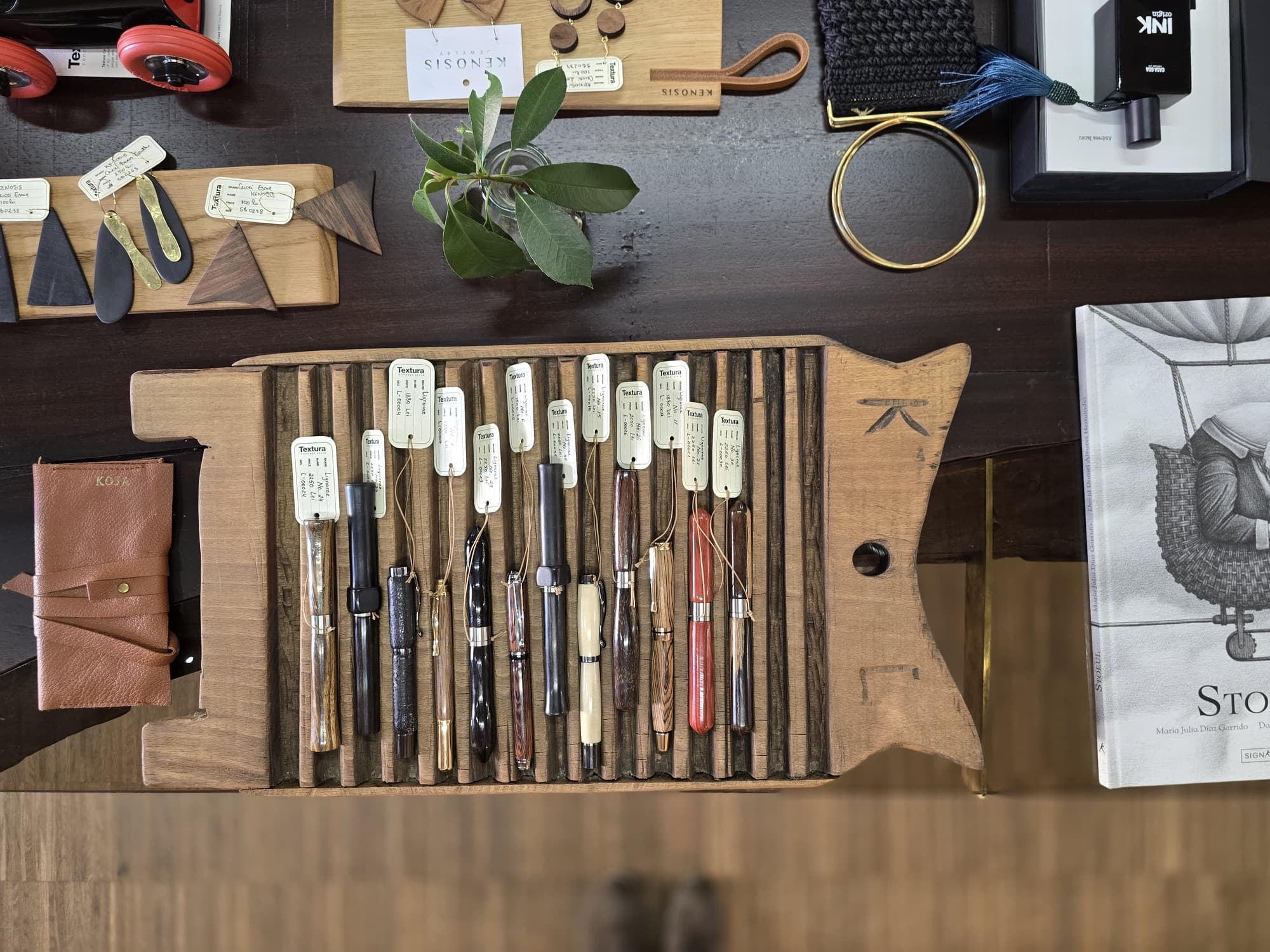 LIGNORAE writing instruments displayed on a table at TEXTURA Concept Store